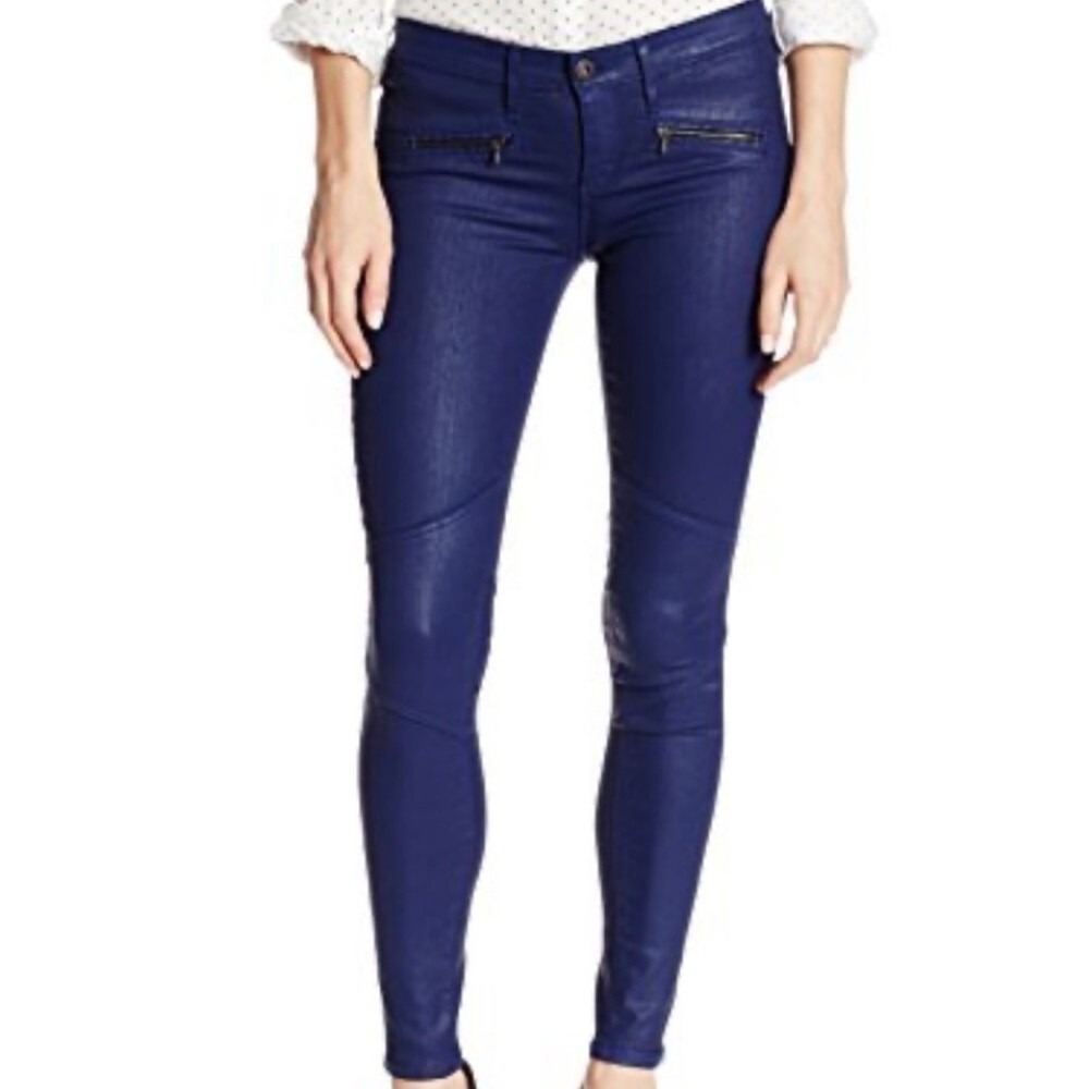 Ag Adriano Goldschmied Women's Coated Denim Moto Jeans 27r Mariner Zipper Ankle